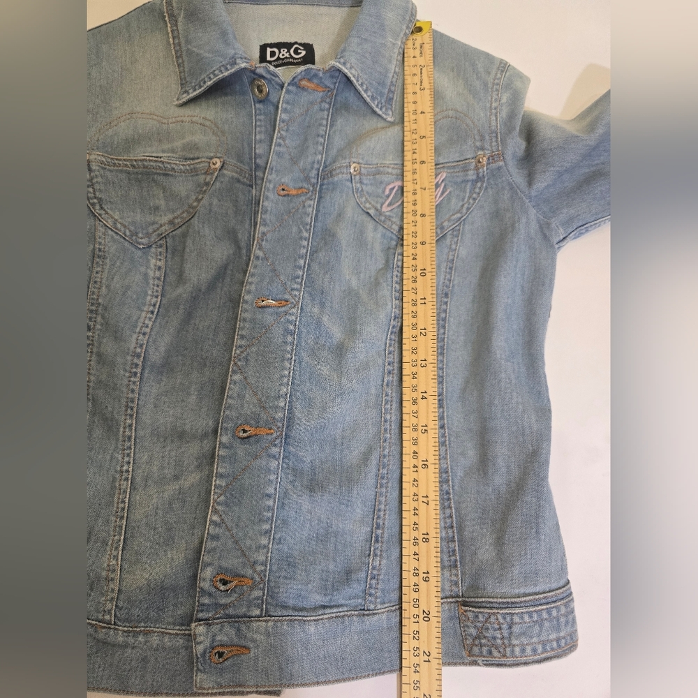 D&G Women's Light Blue Denim Jacket Dolce Gabbana Large Hearts 10 Y2K - Picture 13 of 16
